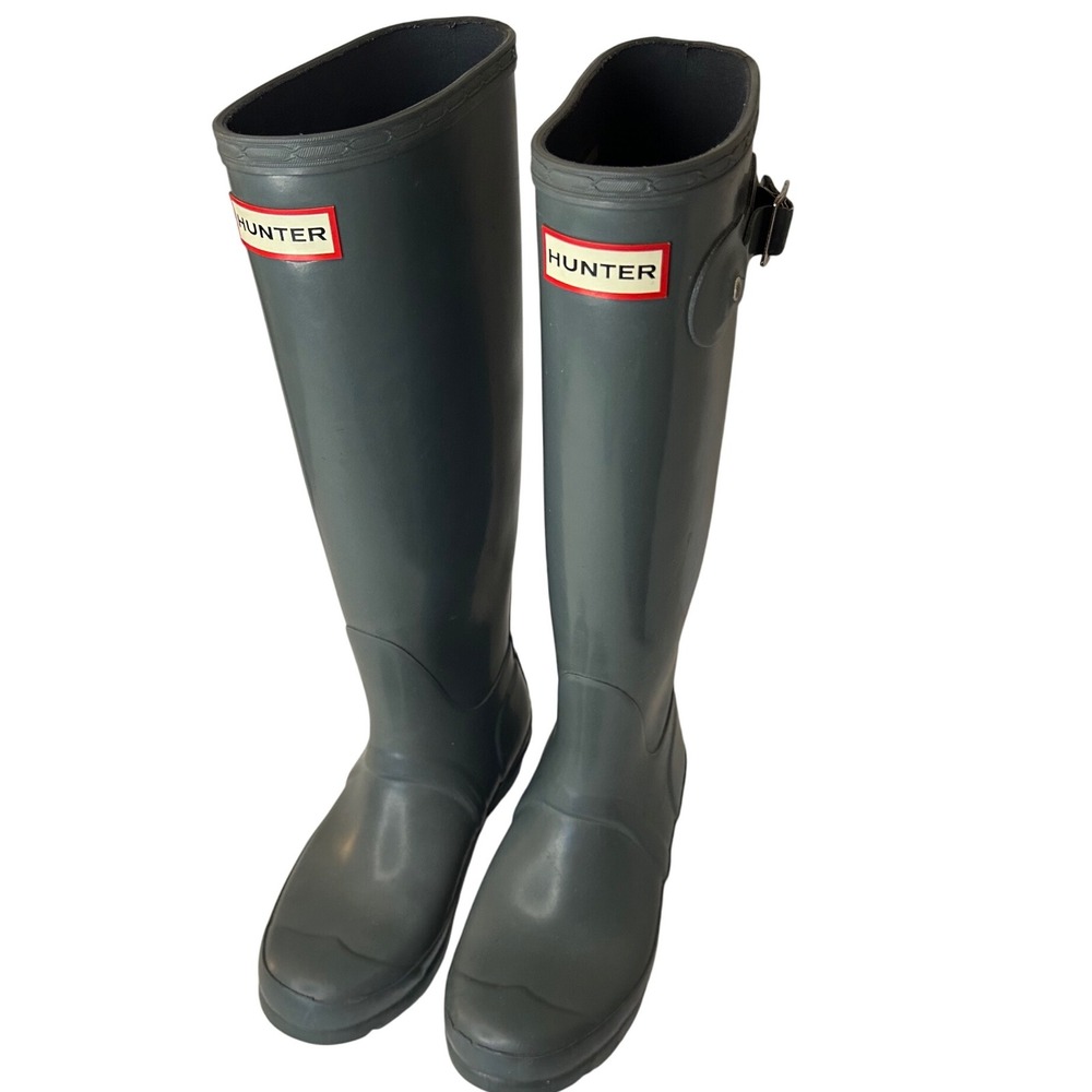 Hunter Women's Tall Gray‎ Gloss Rain Boots Size 5 US / 36 EU